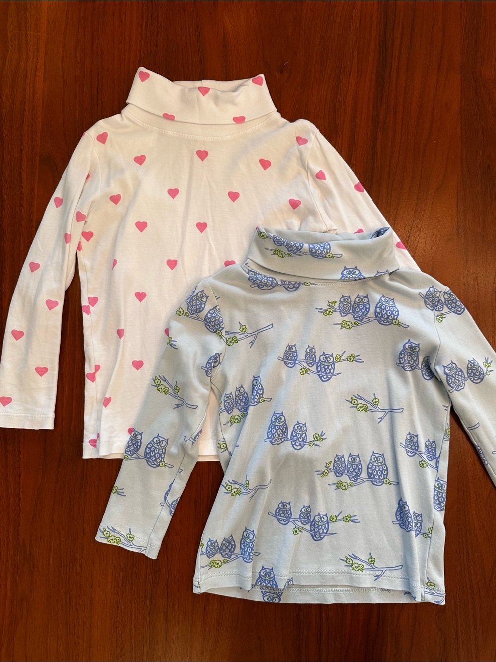 LOT! TBBC Girls Turtlenecks Long-Sleeve Top - Pink Heart / Blue Owl size 5